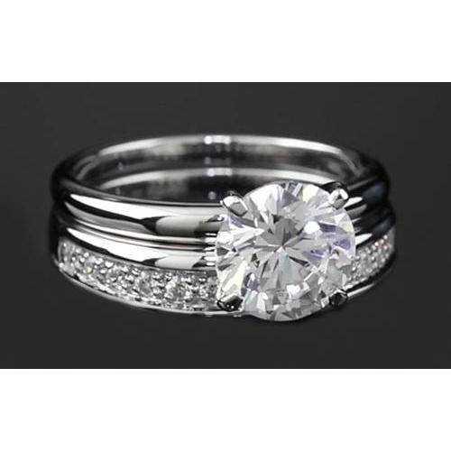 Runder Echt Diamant Jubiläumsring Set 3 Karat Krappenset Weißgold 14K