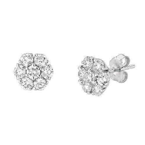 Runder Echt Diamant Ohrstecker Flower Style 1,50 Karat Weißgold 14K