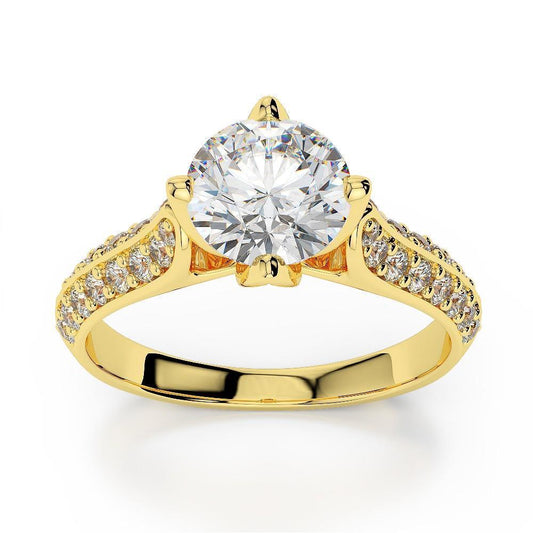 Runder Echt Diamantring Im Brillantschliff 3 Kt Gelbgold 14K