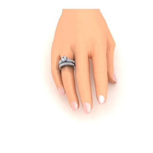 Runder Euroschaft-Echt Diamant-Verlobungsring Mit Akzenten WG 14K