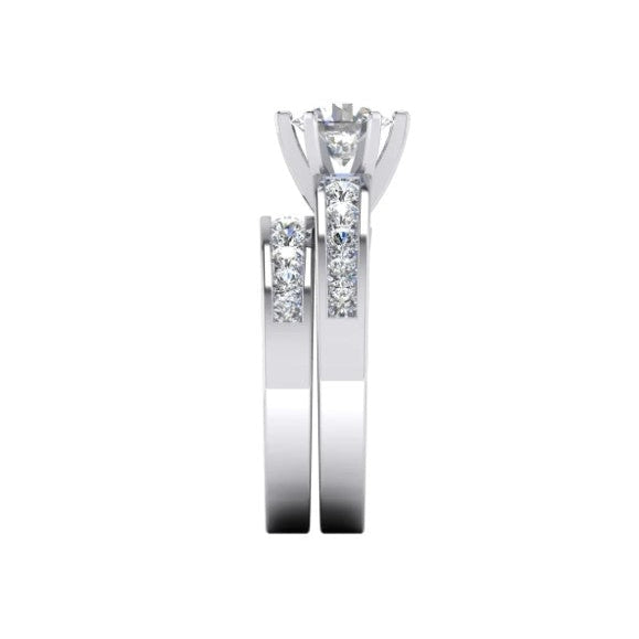 Runder Euroschaft-Echt Diamant-Verlobungsring Mit Akzenten WG 14K