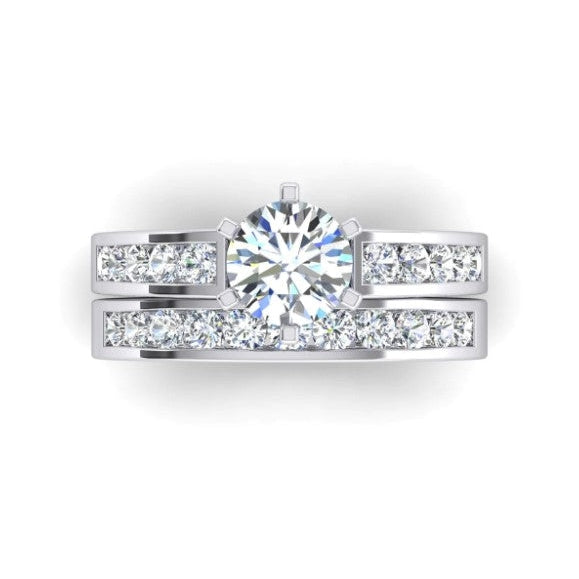 Runder Euroschaft-Echt Diamant-Verlobungsring Mit Akzenten WG 14K