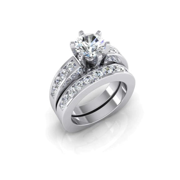 Runder Euroschaft-Echt Diamant-Verlobungsring Mit Akzenten WG 14K
