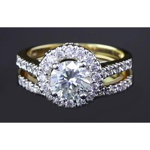 Runder Natürliche Diamant 3 Karat Jubiläumsring Split Shank Schmuck Halo