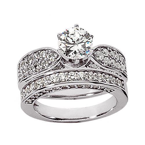 Runder Natürliche Diamantring Verlobungsband Set 3,15 Karat Weißgold 14K