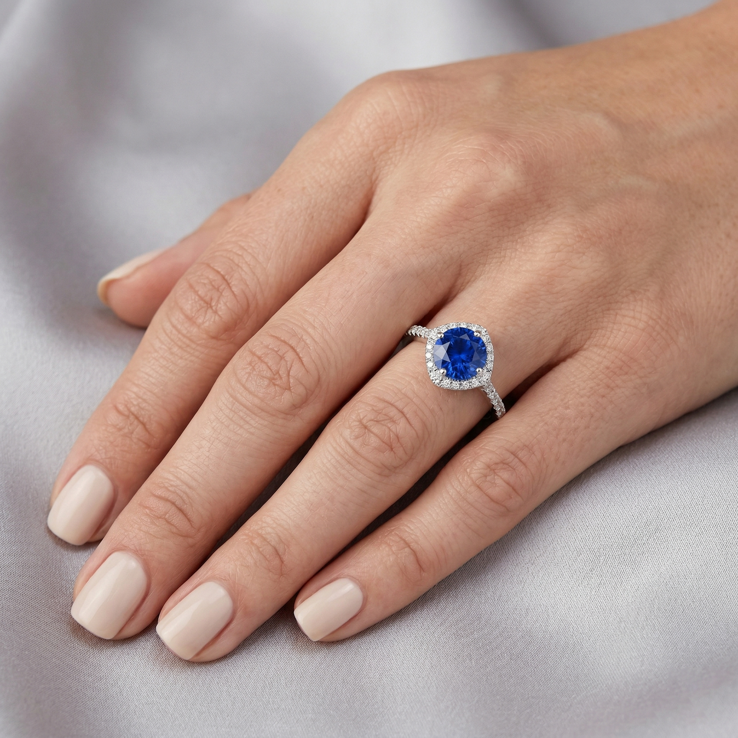 Runder Sri Lanka Blauer Saphir Diamant Ring Goldschmuck 4 Karat