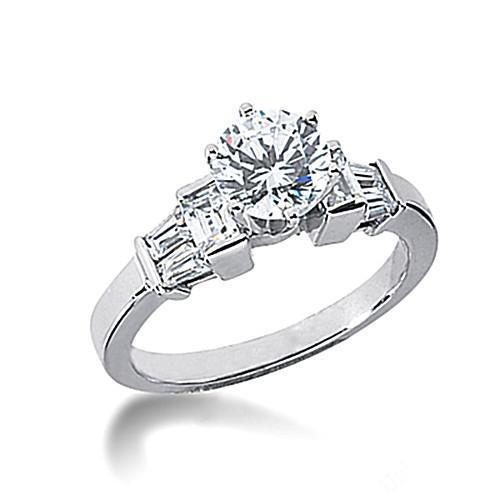 Runder Und Baguette Echt Diamant-Verlobungsring Weißgold 1,60 Karat Neu