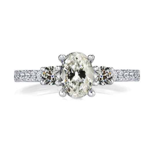 Runder & Ovaler Alteuropäischer Echt Diamantring 3 Steine Stil 6.30 Karat