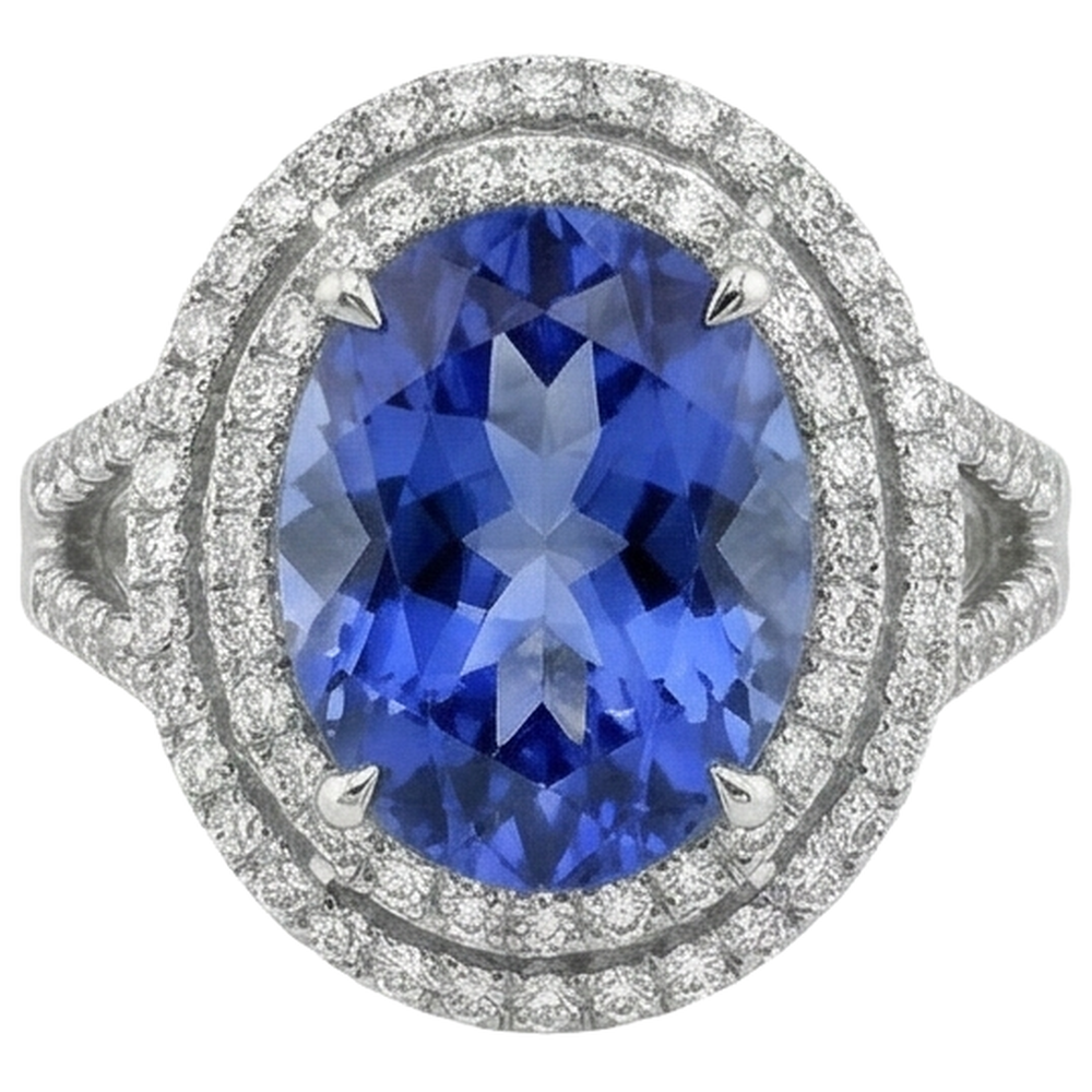 Rundschliff 4,20 Karat Tansanit und Diamanten Ehering 14K Wg