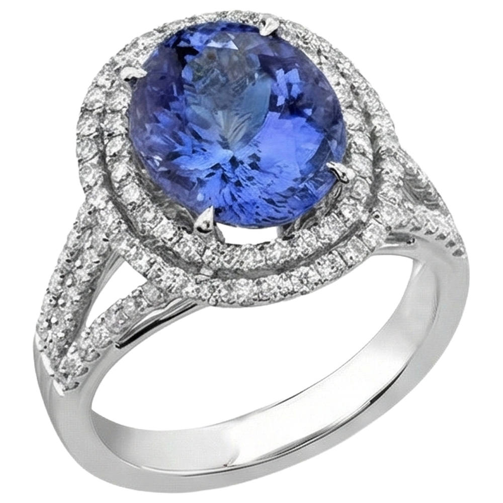 Rundschliff 4,20 Karat Tansanit und Diamanten Ehering 14K Wg