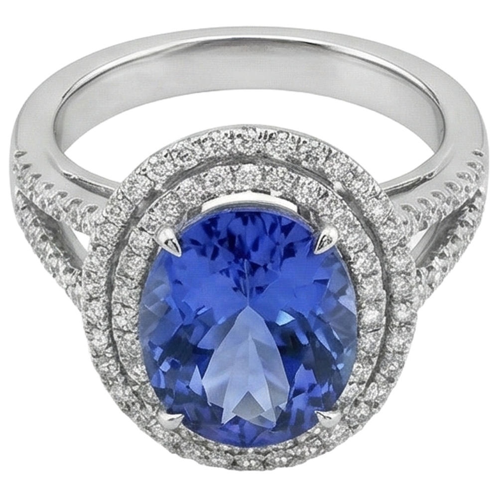 Rundschliff 4,20 Karat Tansanit und Diamanten Ehering 14K Wg