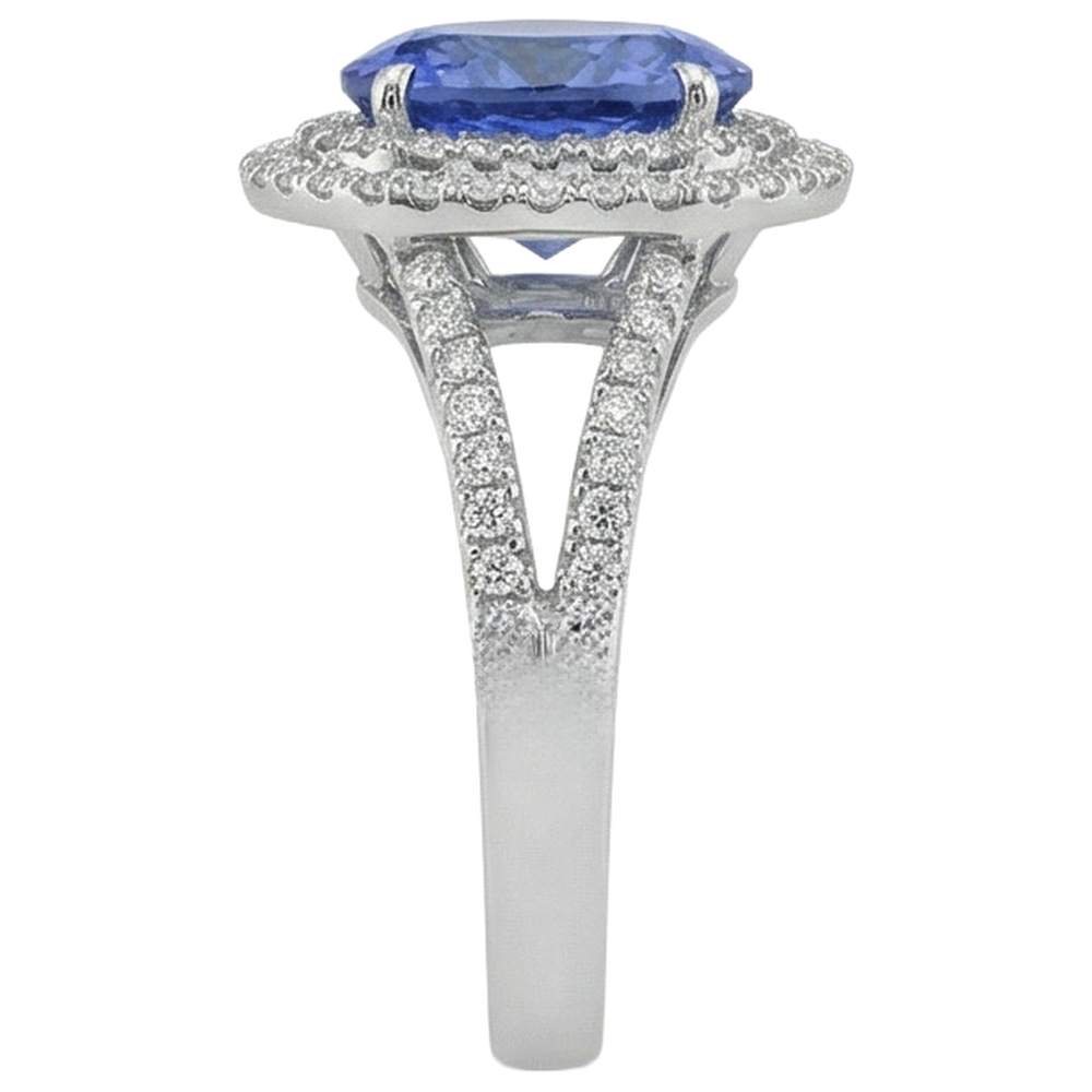 Rundschliff 4,20 Karat Tansanit und Diamanten Ehering 14K Wg