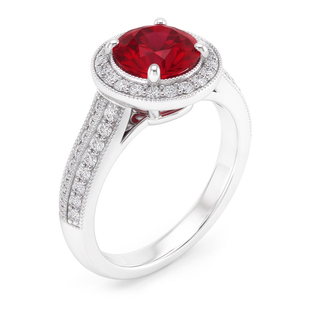 Rundschliff Roter Saphir Diamant Ring Weißgold Schmuck 1,5 Karat