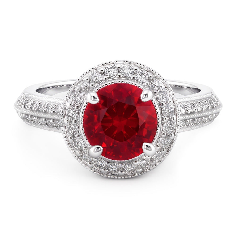 Rundschliff Roter Saphir Diamant Ring Weißgold Schmuck 1,5 Karat