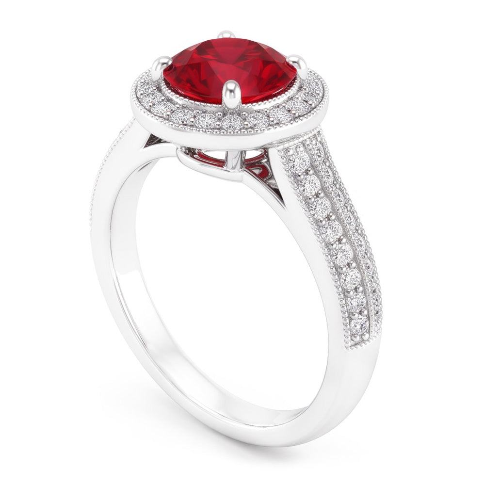 Rundschliff Roter Saphir Diamant Ring Weißgold Schmuck 1,5 Karat