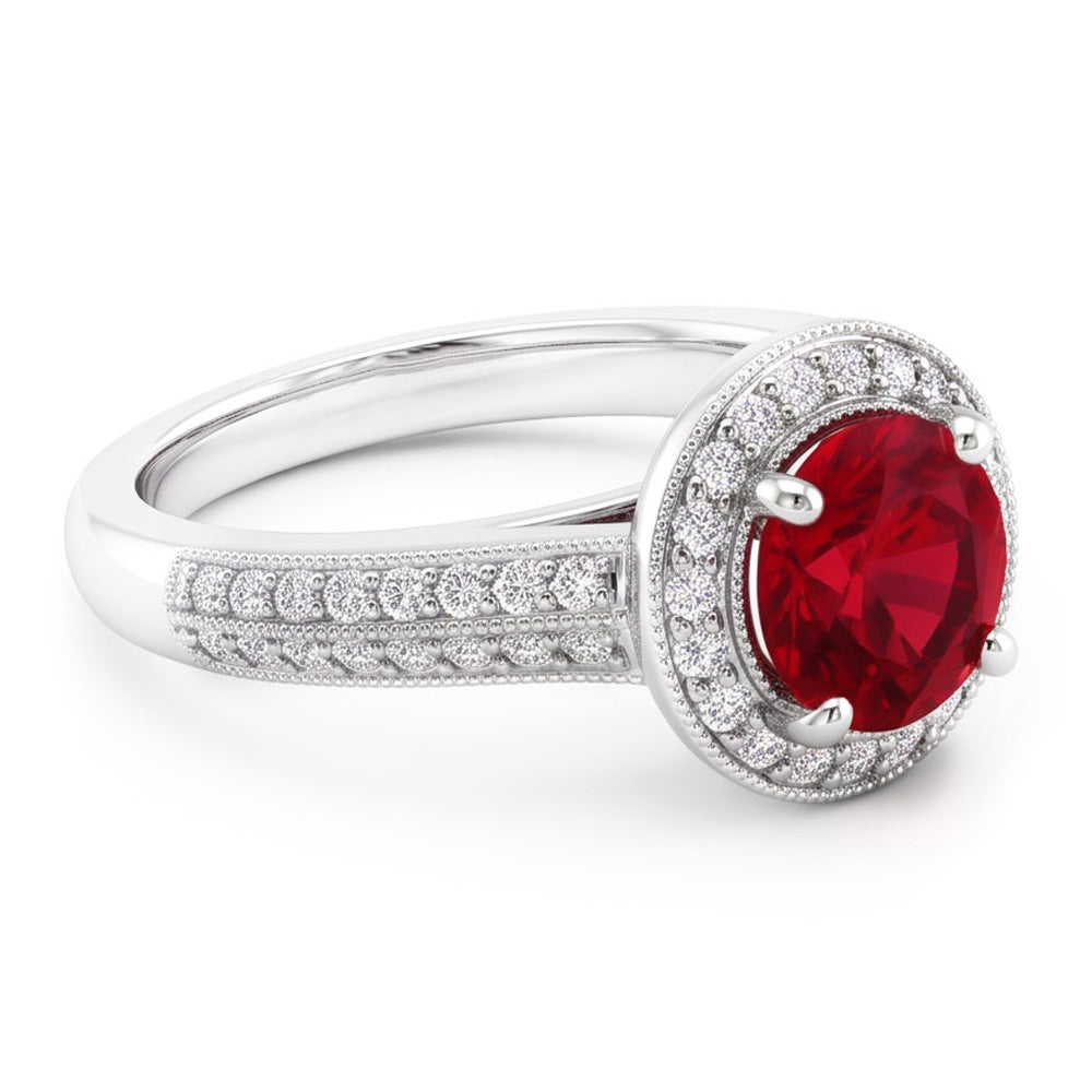 Rundschliff Roter Saphir Diamant Ring Weißgold Schmuck 1,5 Karat