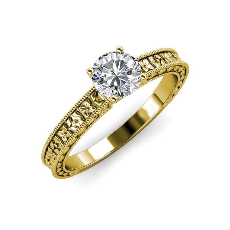 Rundschliff 2 Kt Solitär Natürliche Diamant Vintage-Stil Ring Gelbgold 14K