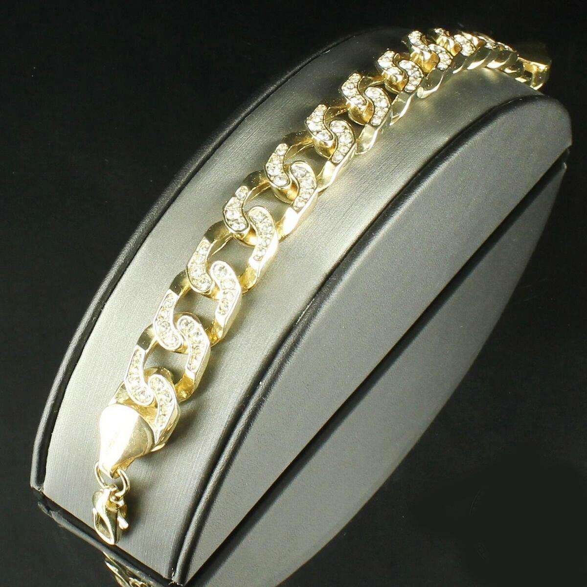 Rundschliff 3,50 Karat Echt Diamant Herrenarmband Massiv Gelbgold 14K