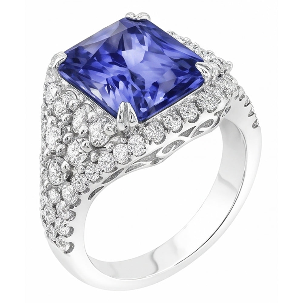 Saphir-Edelstein-Ring 4,50 Karat mehrreihig Pave Set Natürlicher Diamant ( nicht im Labor gezüchtet ) Shank