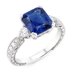 Saphir-Edelstein-Schmuck 3 Karat Birne & runder Natürlicher Diamant ( nicht im Labor gezüchtet )ring