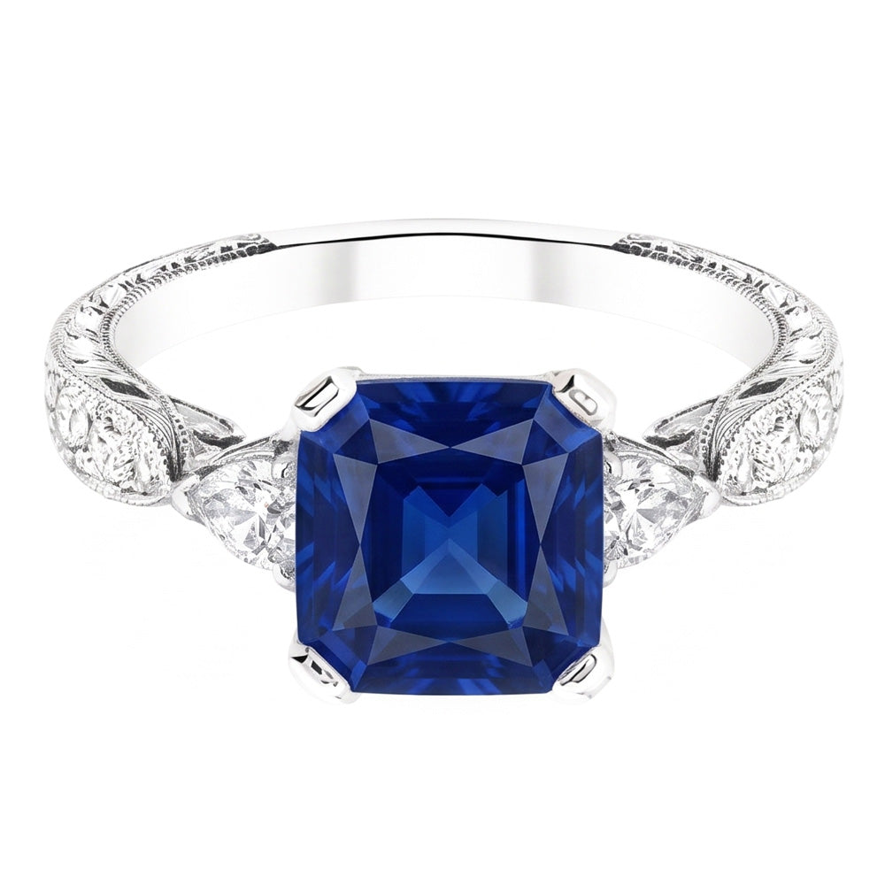 Saphir-Edelstein-Schmuck 3 Karat Birne & runder Natürlicher Diamant ( nicht im Labor gezüchtet )ring