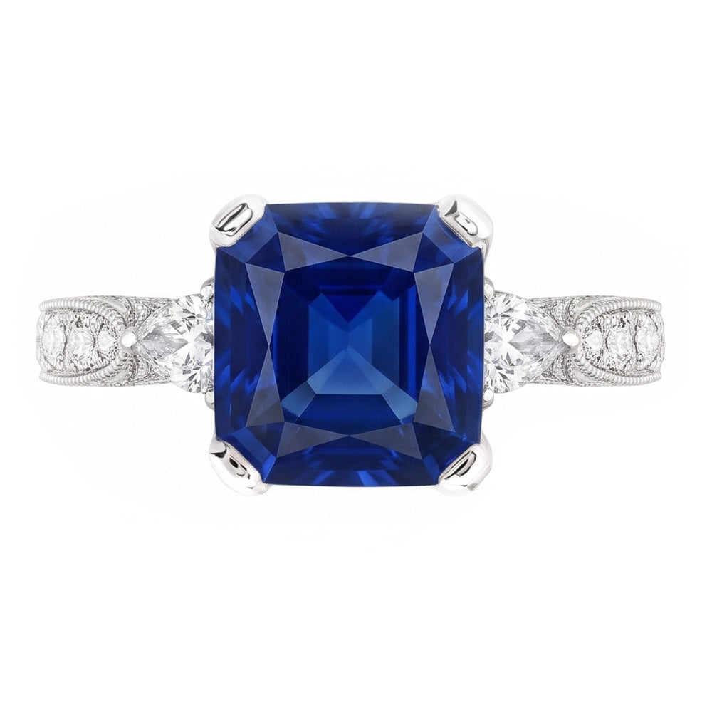 Saphir-Edelstein-Schmuck 3 Karat Birne & runder Natürlicher Diamant ( nicht im Labor gezüchtet )ring
