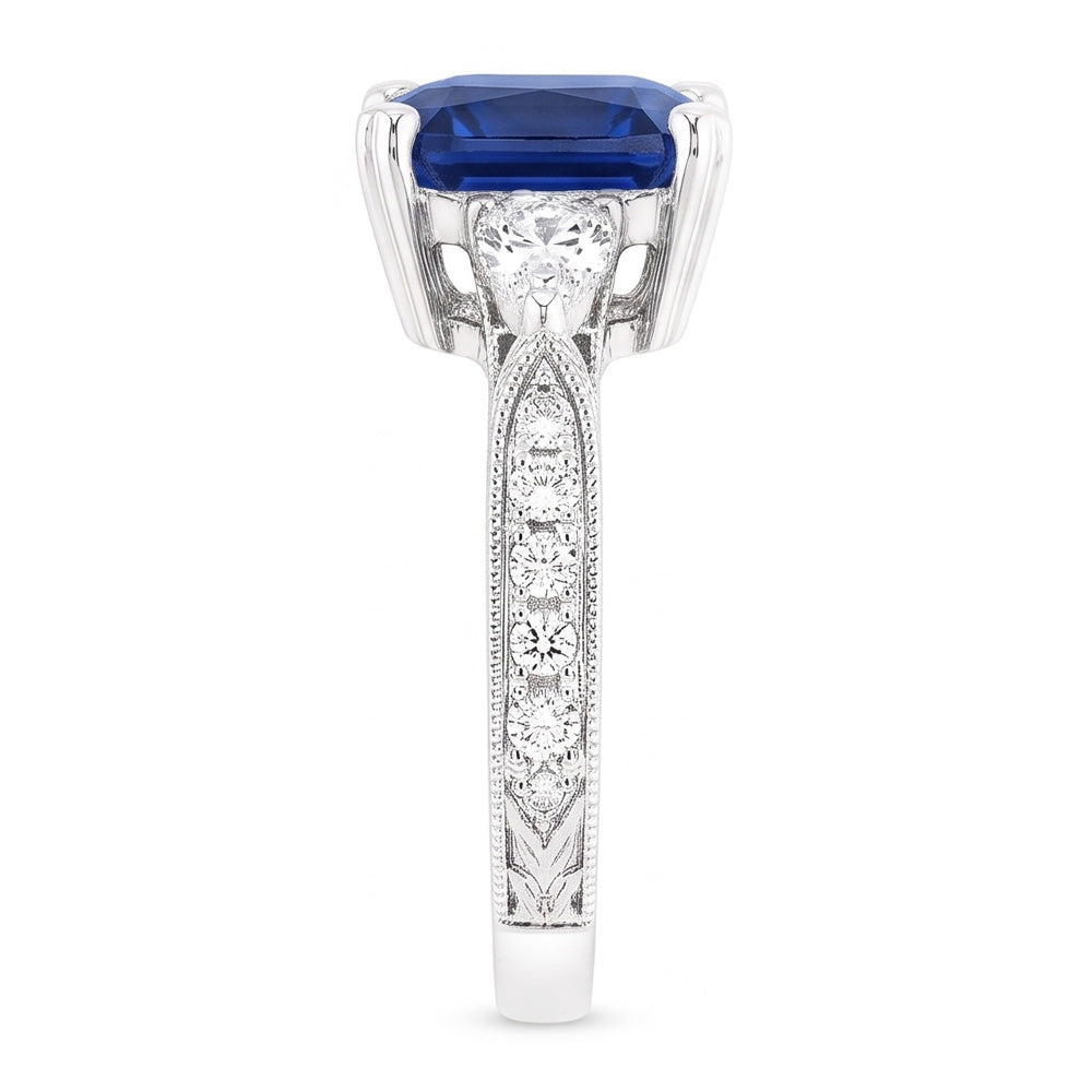 Saphir-Edelstein-Schmuck 3 Karat Birne & runder Natürlicher Diamant ( nicht im Labor gezüchtet )ring