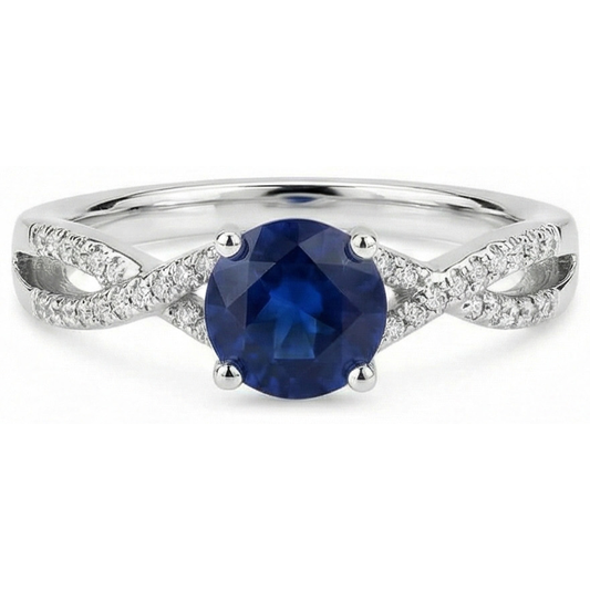 echter round saphir 1Karat ring Vorderansicht