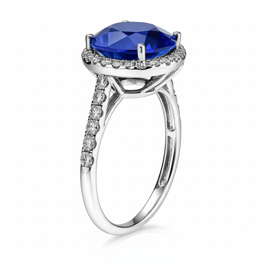 Saphir Verlobungsring Mit Diamant Halo