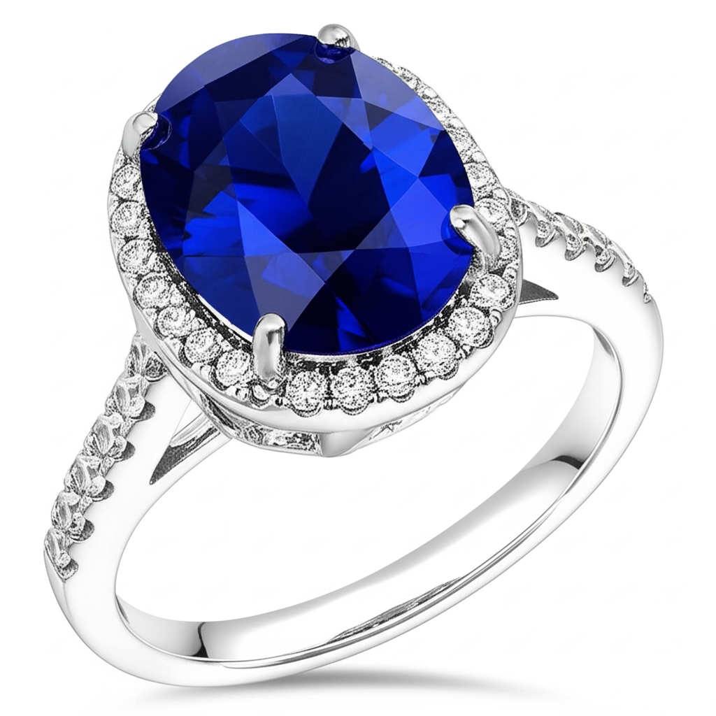 Saphir Verlobungsring Mit Diamant Halo
