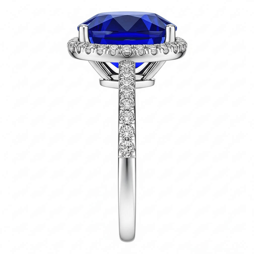 Saphir Verlobungsring Mit Diamant Halo