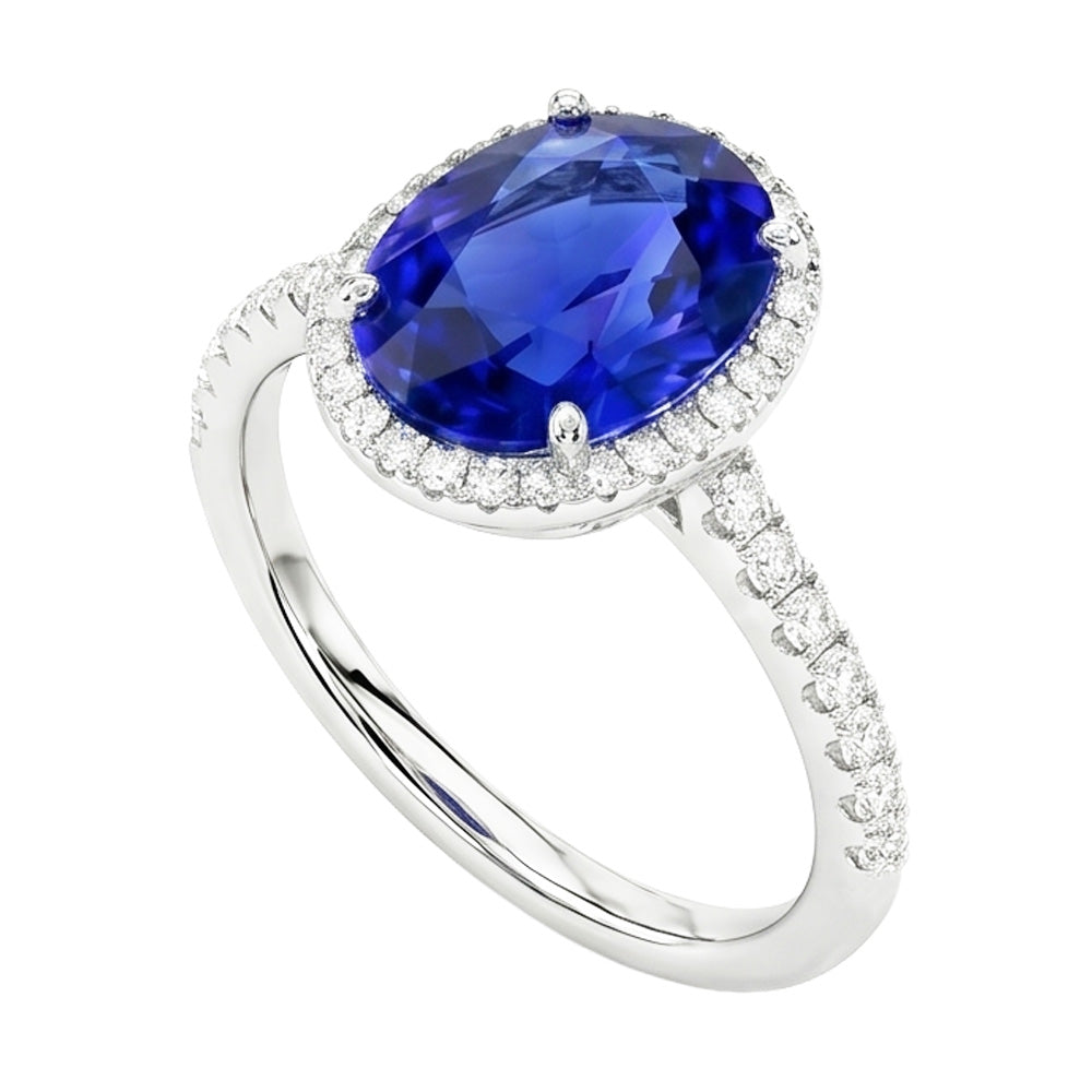 Saphir Verlobungsring Mit Diamant Halo