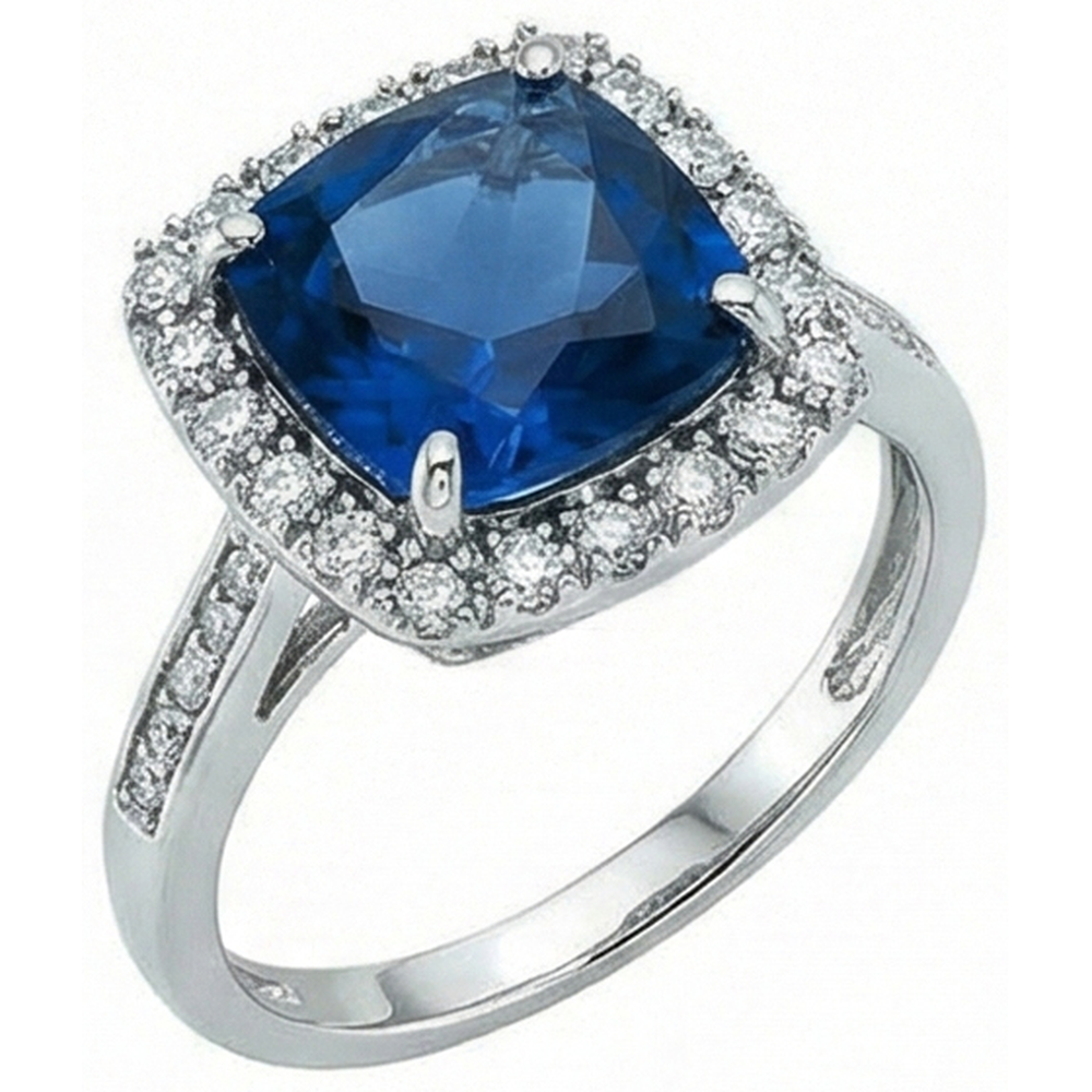 Saphir im Kissenschliff mit Diamant-Ehering 3 ct. Weißgold 14K