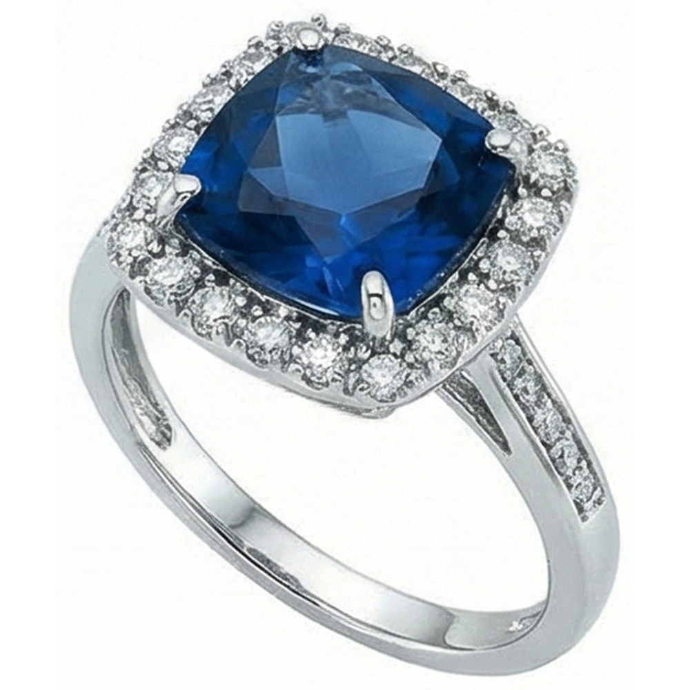 Saphir im Kissenschliff mit Diamant-Ehering 3 ct. Weißgold 14K