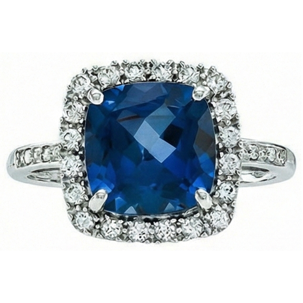 Saphir im Kissenschliff mit Diamant-Ehering 3 ct. Weißgold 14K