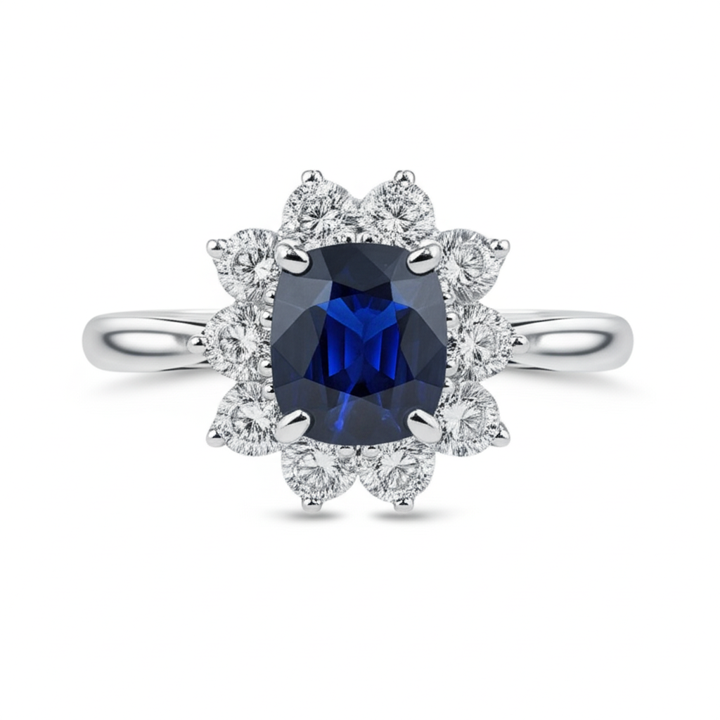 Saphir im Kissenschliff mit Diamanten 3.50 ct Jubiläumsring Weiß