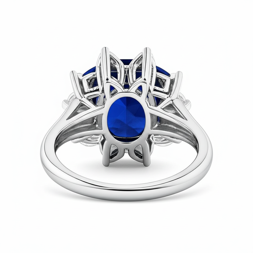 Saphir im Kissenschliff mit Diamanten 3.50 ct Jubiläumsring Weiß