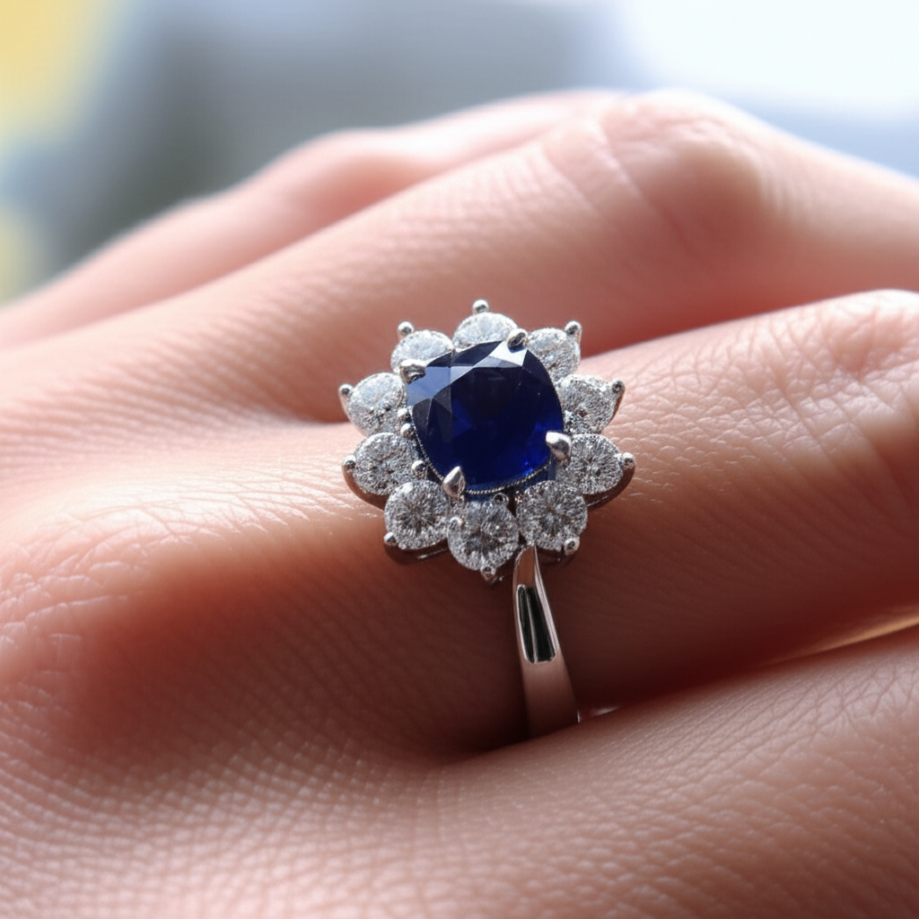 Saphir im Kissenschliff mit Diamanten 3.50 ct Jubiläumsring Weiß