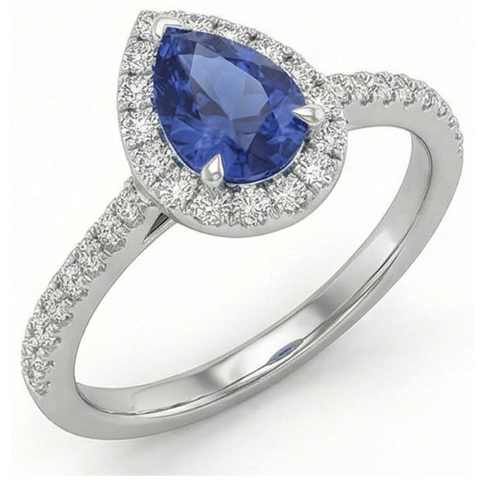 Schöne Birnenform Sri Lanka Blauer Saphir-Diamant-Ring Gold 2 Ct