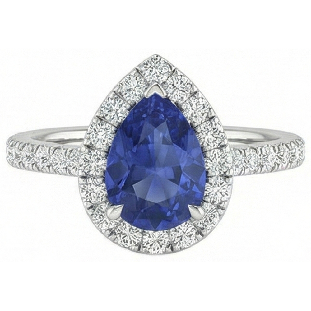 Schöne Birnenform Sri Lanka Blauer Saphir-Diamant-Ring Gold 2 Ct