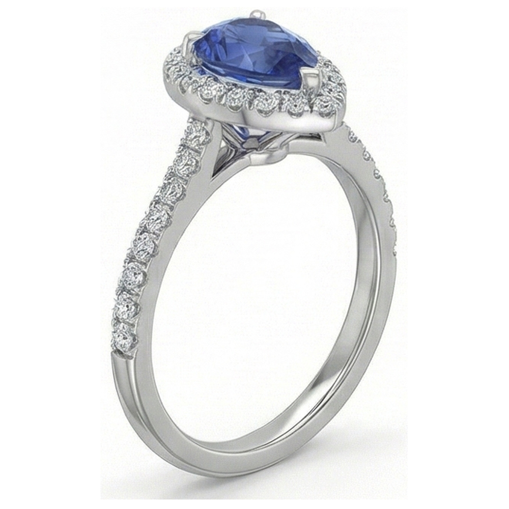 Schöne Birnenform Sri Lanka Blauer Saphir-Diamant-Ring Gold 2 Ct