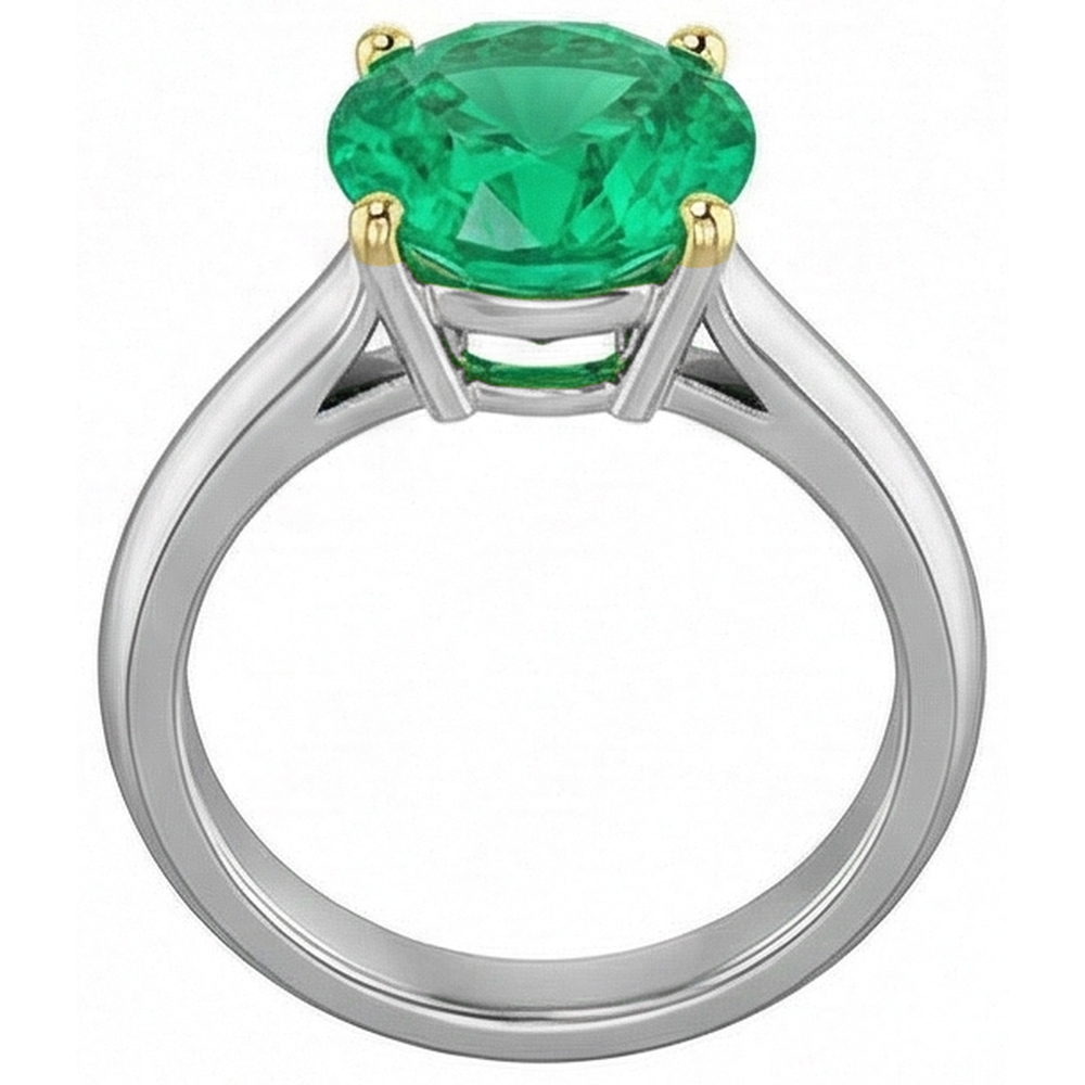 Smaragd Rund-Brillant Edelstein-Ring in Bicolor 14K Gold – Frontansicht