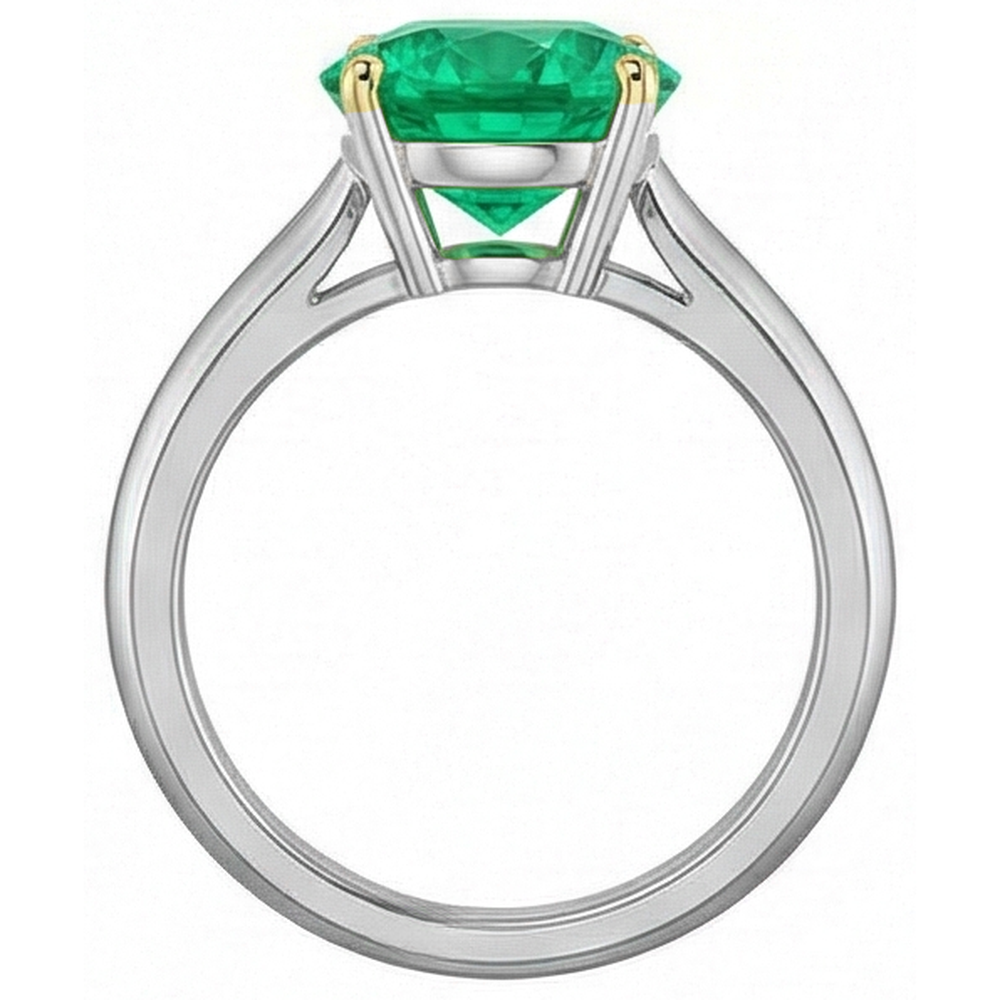 Rund-Brillant Smaragd Ring in Bicolor 14K Gold – Rückansicht