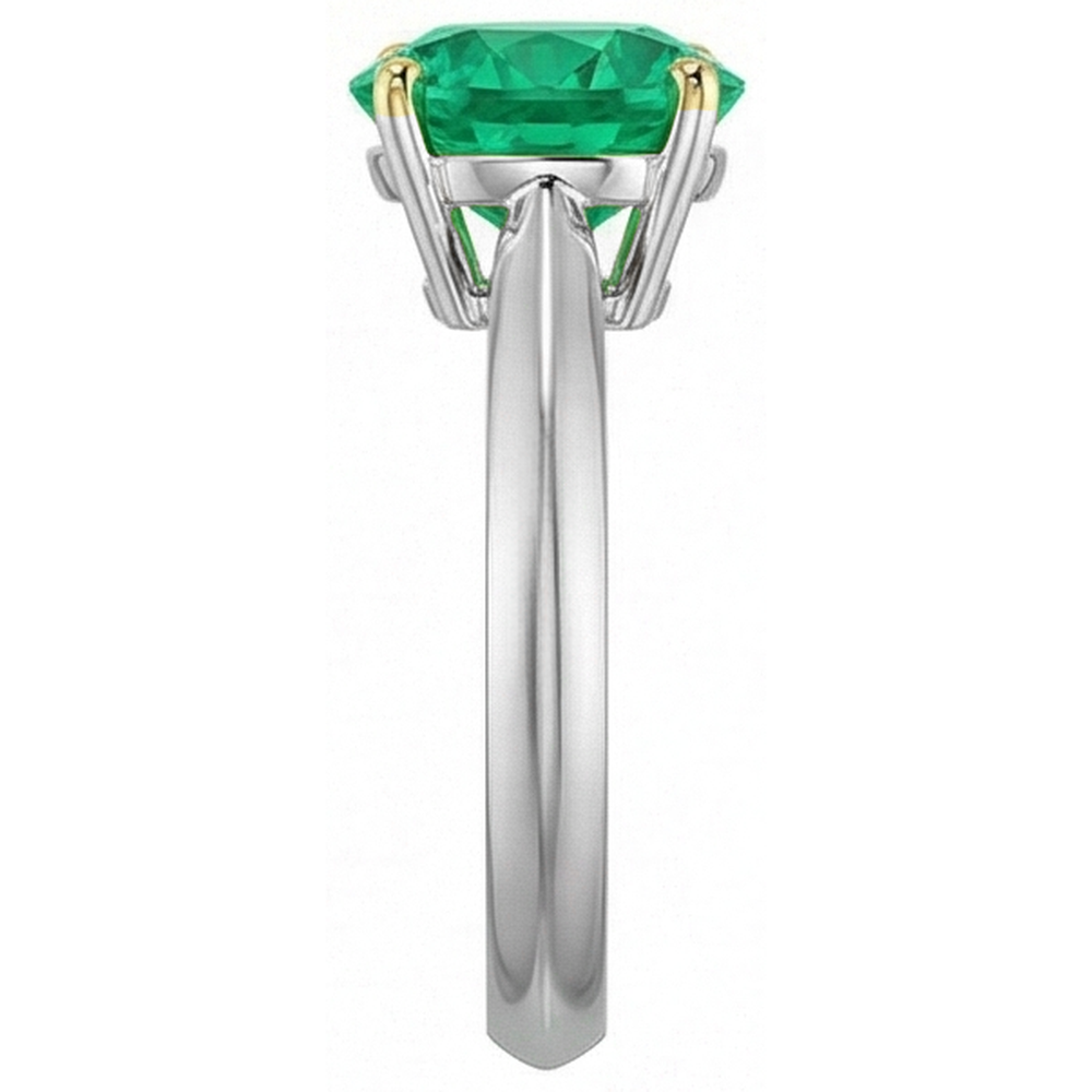 Smaragd Rund-Brillant Edelstein-Ring in Bicolor 14K Gold – Draufsicht