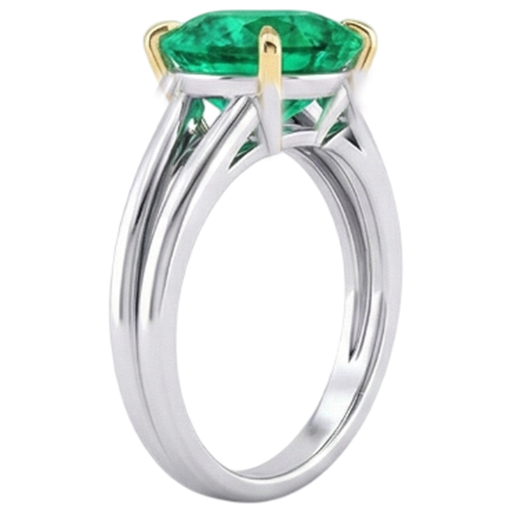 Edler Smaragd Farbstein-Ring 4-Karat 14 Karat Zweifarbig Gold – Profilansicht
