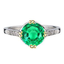 14 Karat Zweifarbig Gold Schmuckstein-Ring mit Edler Smaragd