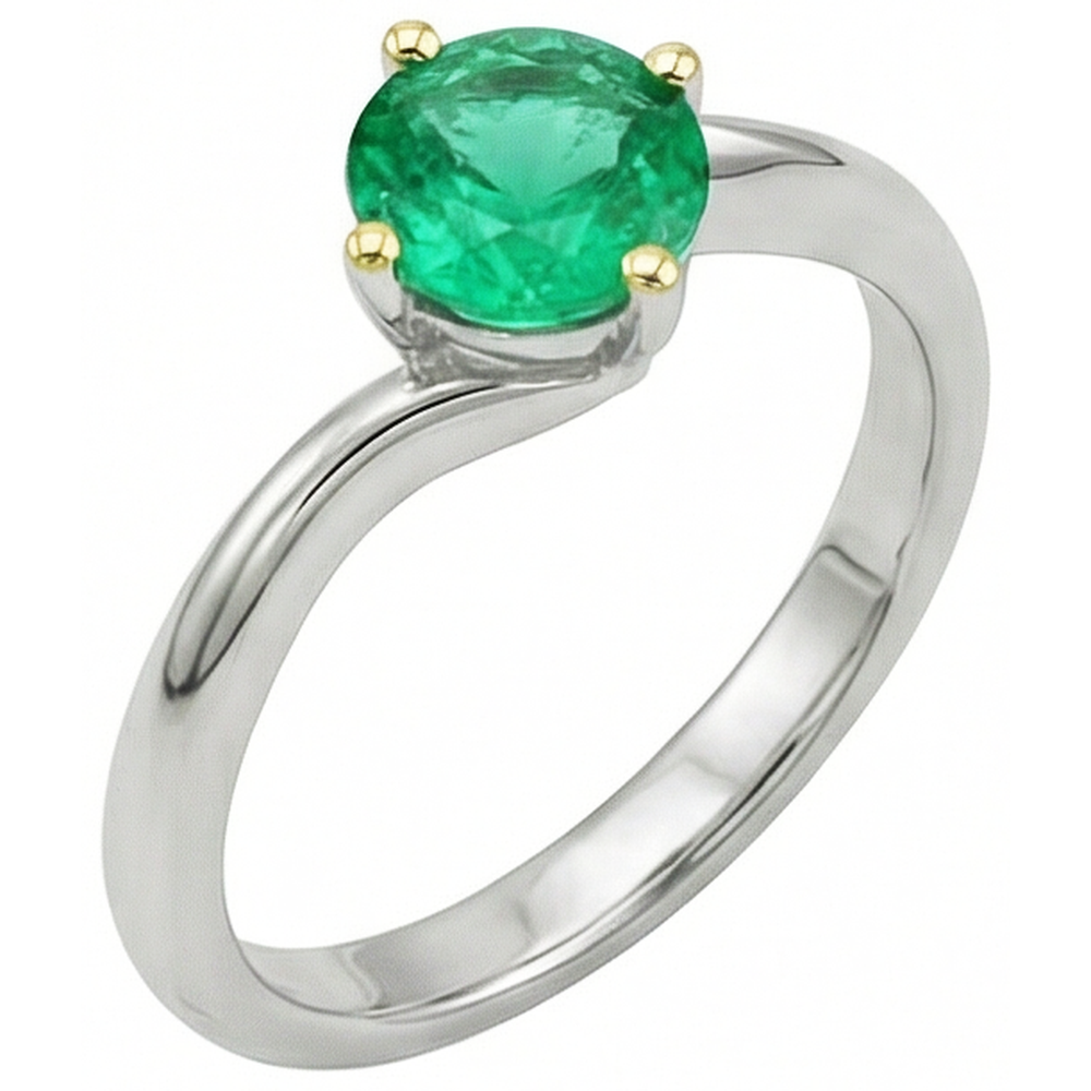 Edelstein-Ring Bicolor 14K Gold mit Kolumbianischer Smaragd – Frontansicht