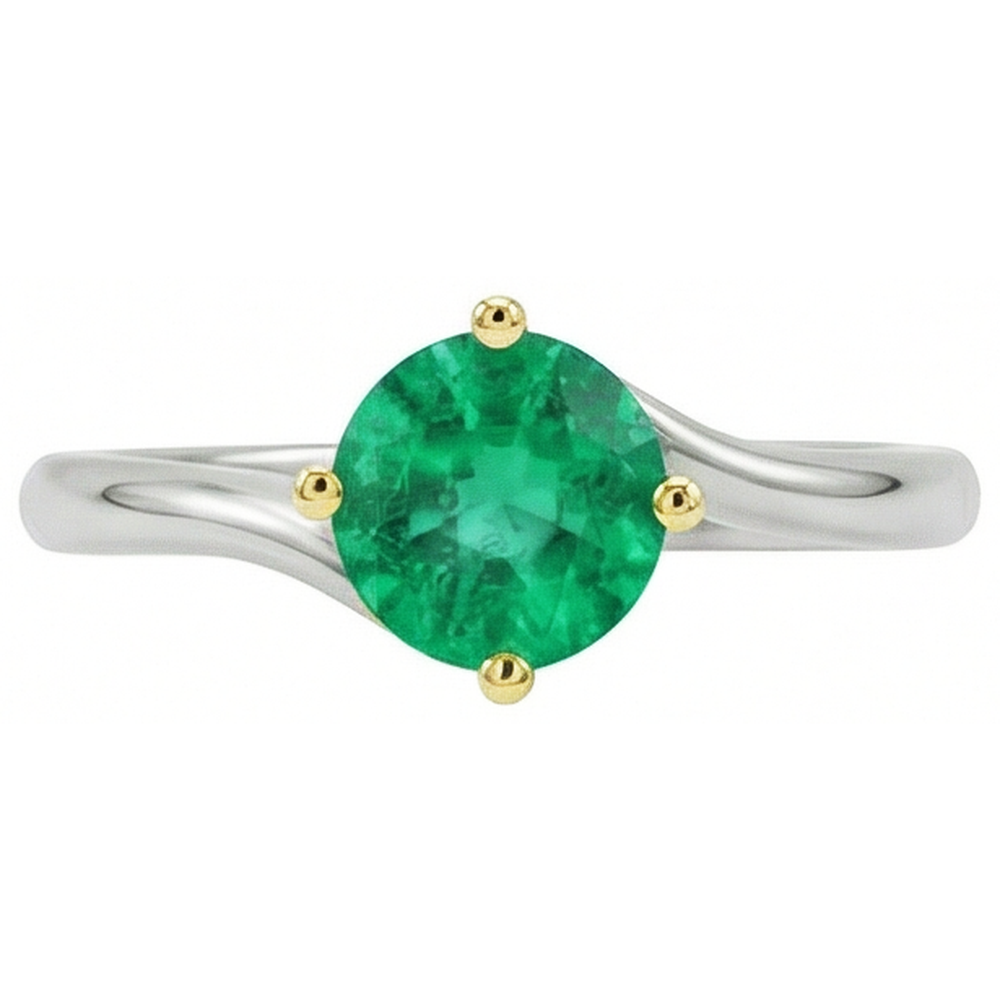 Naturreiner Kolumbianischer Smaragd Edelstein-Ring 1 Karat Bicolor 14K Gold – Seitenansicht