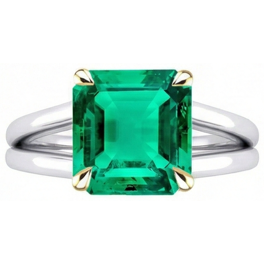 Smaragd Schmuckstein-Ring 5-Karat 14 Karat Zweifarbig Gold – Seitenansicht