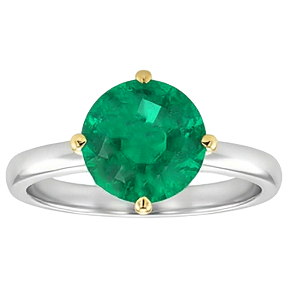 Kolumbianischer Smaragd Rund-Brillant Schmuckstein-Ring in Zweifarbiges 14K Gold – Frontansicht